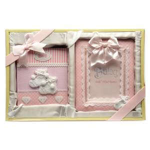 Луксозен комплект албум за 100 бр. 10х15 и рамка терлички розов