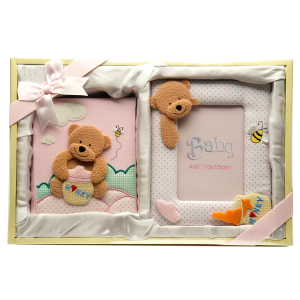 Луксозен комплект албум за 100 бр. 10х15 и рамка меченце розов